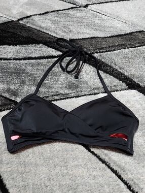 VS PINK 2016 BLACK CROSSOVER WRAP-STYLE STRAPPY HALTER BIKINI SWIM TOP